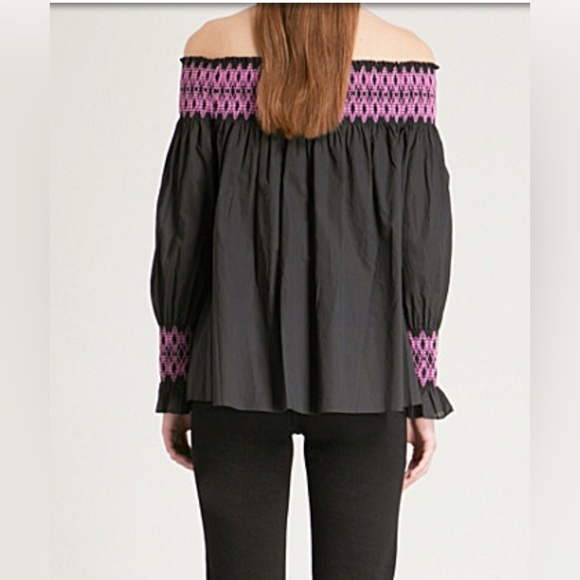 Maje Paris Smocked Off-Shoulder Cotton Top – Size 1 (Small) - Picture 3 of 14